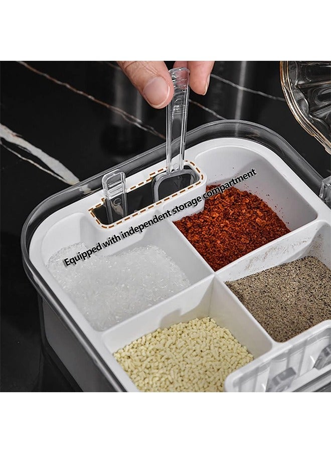 JCB CHIC علبة توابل، طقم برطمان توابل من 4 أقسام، أواني توابل، أوعية توابل، أو أوعية توابل للمطبخ لتخزين التوابل وملح السكر مع غطاء وملاعق - Image 5