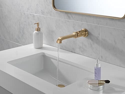 Delta Tetra Wall Mount Bathroom Faucet 1 Hole Brushed Gold Single Hole Bathroom Sink Faucet for Vanity Lumicoat Champagne Bronze T3589LFCZPRWL Valve Not Included - Image 3