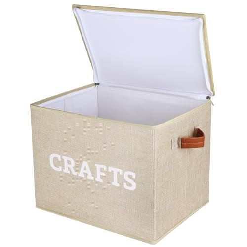 Lukeline Craft Storage Baskets for Organizing, Large Fabric Craft Organizers and Storage Box for Shelves, Closet, Craft Supplies, Books, Collapsible Storage Bins (Beige) - Image 1