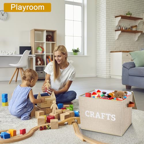 Lukeline Craft Storage Baskets for Organizing, Large Fabric Craft Organizers and Storage Box for Shelves, Closet, Craft Supplies, Books, Collapsible Storage Bins (Beige) - Image 2