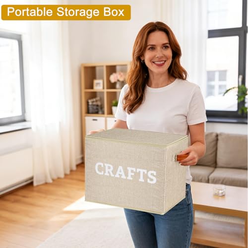 Lukeline Craft Storage Baskets for Organizing, Large Fabric Craft Organizers and Storage Box for Shelves, Closet, Craft Supplies, Books, Collapsible Storage Bins (Beige) - Image 3