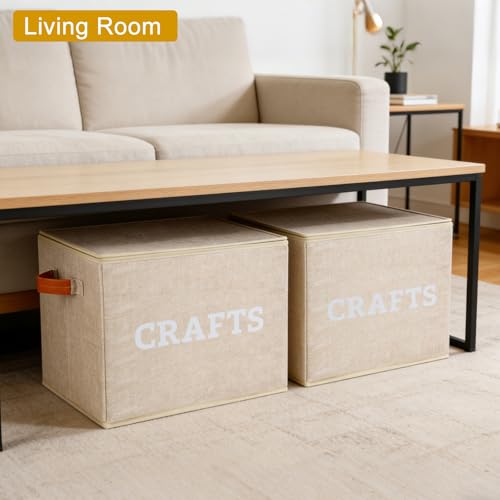 Lukeline Craft Storage Baskets for Organizing, Large Fabric Craft Organizers and Storage Box for Shelves, Closet, Craft Supplies, Books, Collapsible Storage Bins (Beige) - Image 5