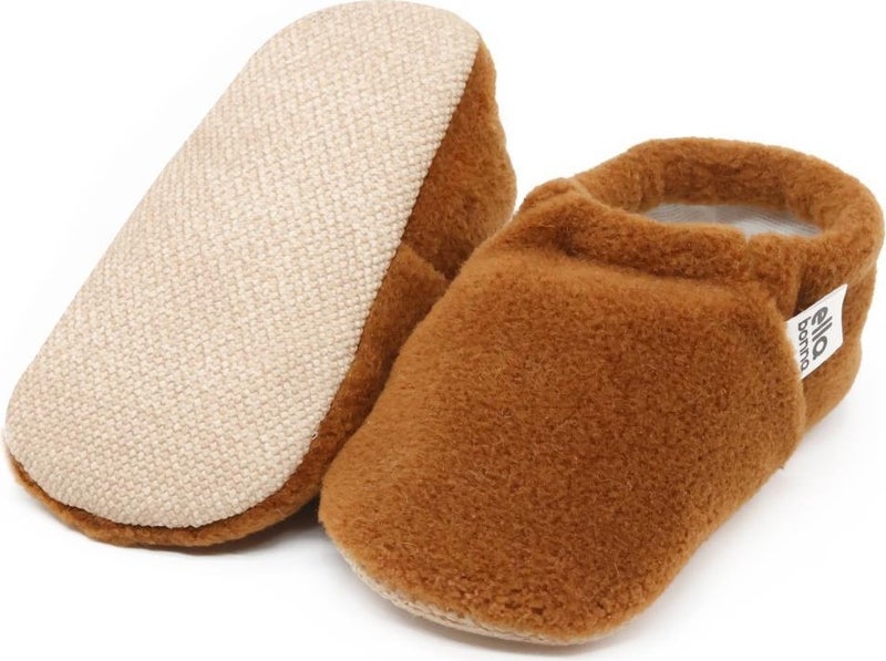 Ella Bonna Polar Baby Slippers Home Booties, Non-Slip Sole, Organic Cotton Lining Nursery Shoes, Tan  - Image 3