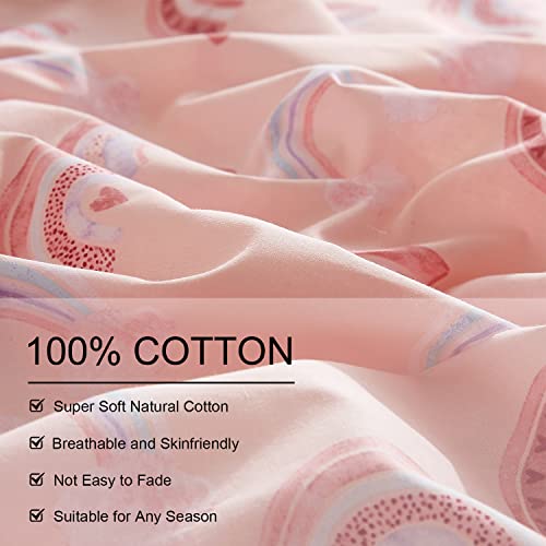 Ivellow Twin Duvet Cover Bed Set 100% Cotton Rainbow Pink for Girls Cute Kawaii Bedding Set 3 Pcs Ultra Soft Breathable Toddler Teen Kids Patterned Cartoon Comforter Cover. - Image 5