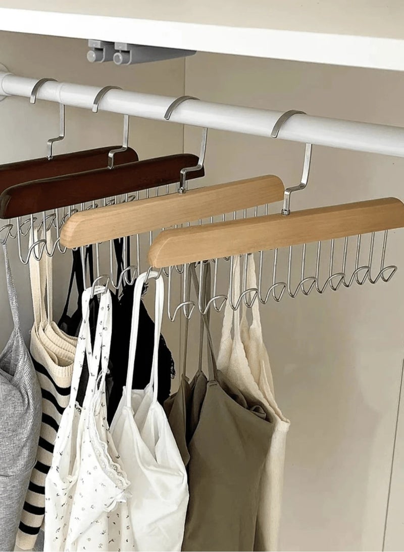 Bra Hanger for Closet, 4 Pack Tank Top Hangers 32 Hooks Capacity FoldableWood Space Saving Hangers closet Organizerfor Tank Top, Bra, Scarf, Belt, Tie etc  - Image 1