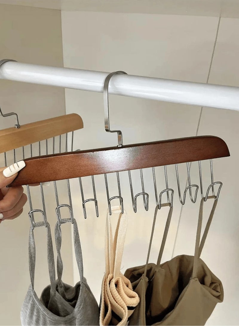 Bra Hanger for Closet, 4 Pack Tank Top Hangers 32 Hooks Capacity FoldableWood Space Saving Hangers closet Organizerfor Tank Top, Bra, Scarf, Belt, Tie etc  - Image 4