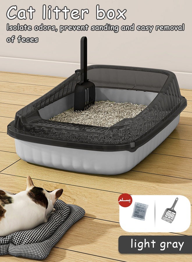 Extra large cat litter box，Semi-Enclosed Sifting Litter Box Cat Litter Box，Large cats, small cats, universal litter boxes, pet supplies，A litter box that can hold 12L of cat litter,Equipped with a cat litter scoop and a cat shaped hollow pedal to prevent sand from coming out of the basin - Image 1