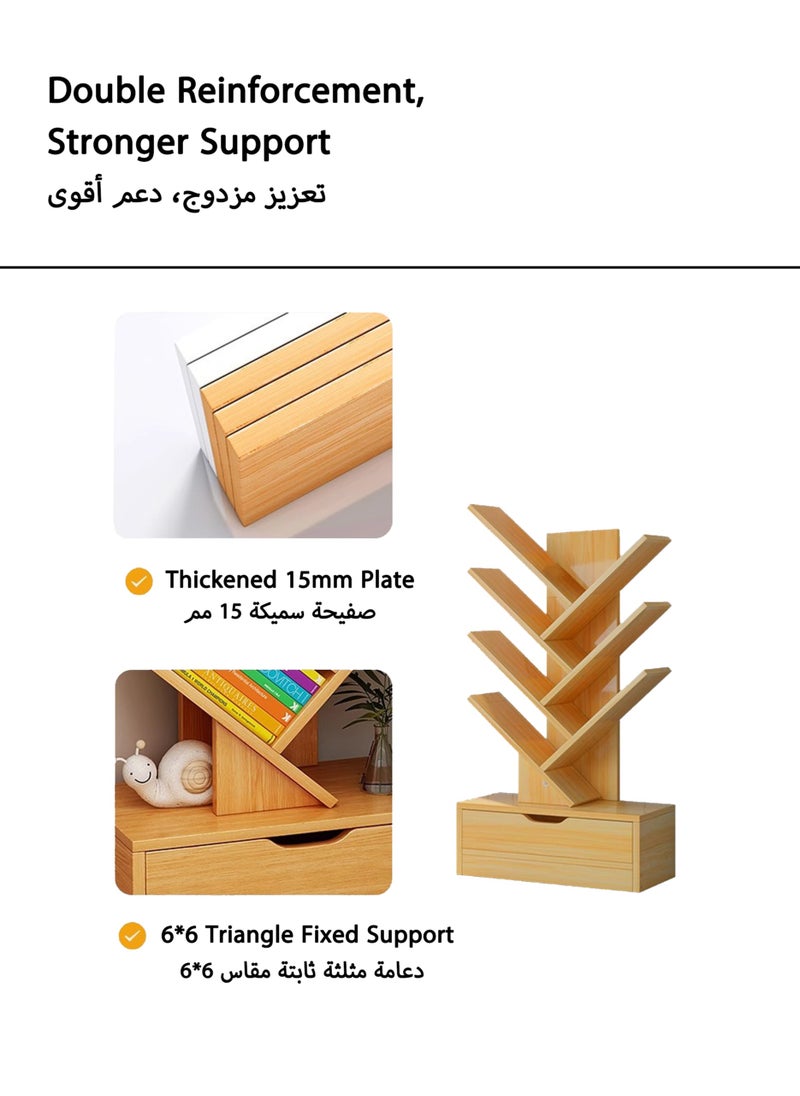 Jourvent - 6 Layers Tree Bookshelf with Drawer, Multi-Layer Creative Storage Rack, Floor Bookcase for Office & Home Living Room, Oak Brown - Image 1