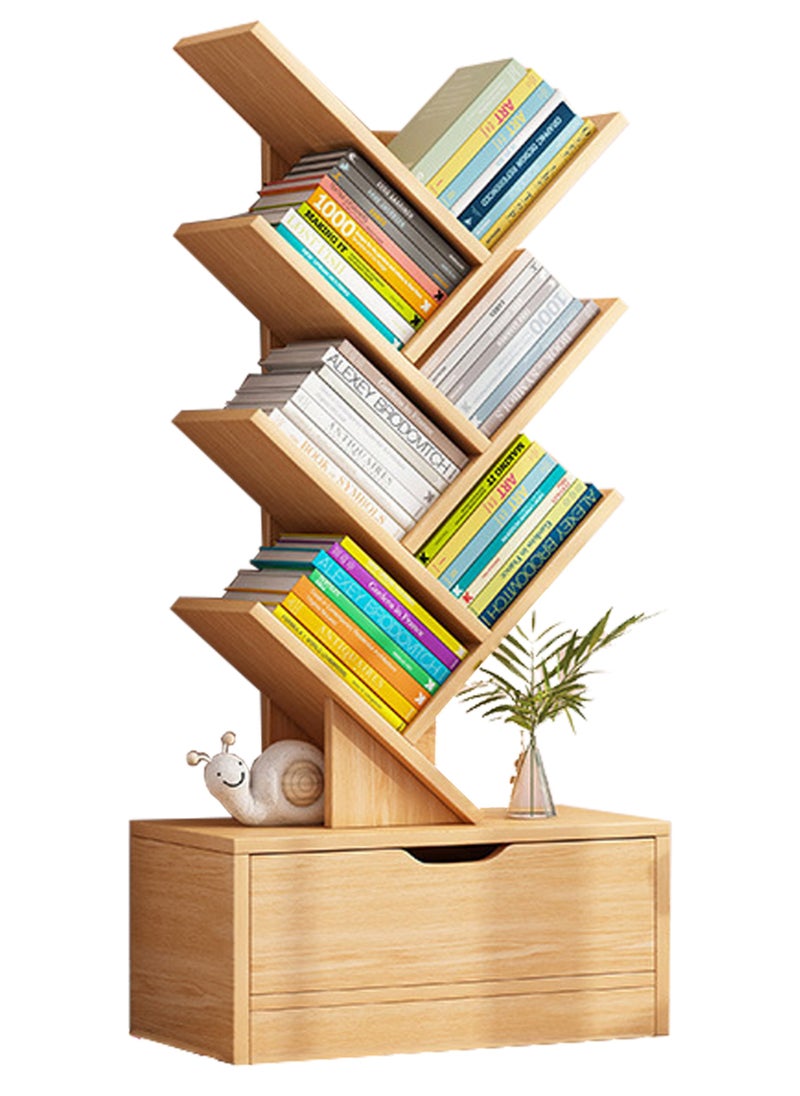 Jourvent - 6 Layers Tree Bookshelf with Drawer, Multi-Layer Creative Storage Rack, Floor Bookcase for Office & Home Living Room, Oak Brown - Image 1