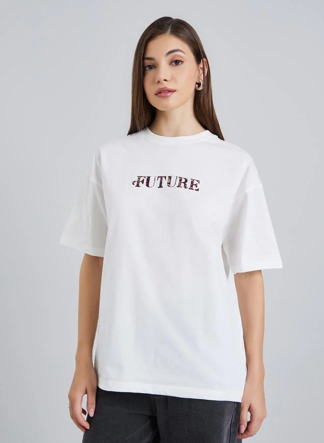 Styli Women Oversized Graphic Print T-Shirt