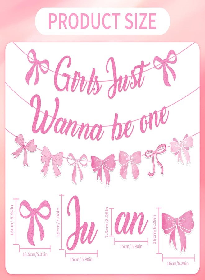 EoBeCy Girls Just Wanna Be One Birthday Decorations, Pastel Pink and Purple Bow Banner Garland, First Birthday Party Supplies for One Year Old Girl - Image 3