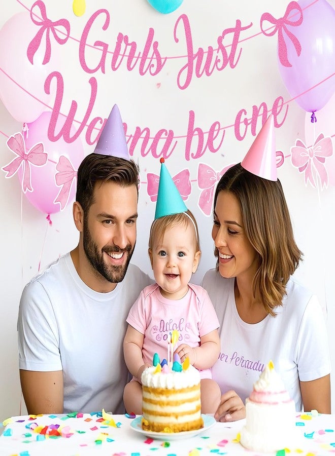 EoBeCy Girls Just Wanna Be One Birthday Decorations, Pastel Pink and Purple Bow Banner Garland, First Birthday Party Supplies for One Year Old Girl - Image 5