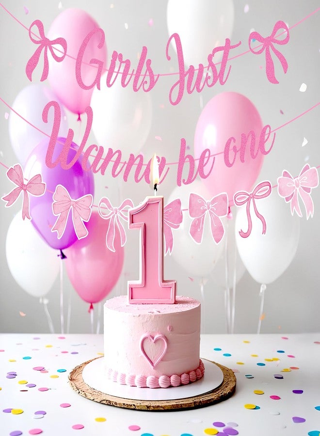 EoBeCy Girls Just Wanna Be One Birthday Decorations, Pastel Pink and Purple Bow Banner Garland, First Birthday Party Supplies for One Year Old Girl - Image 4