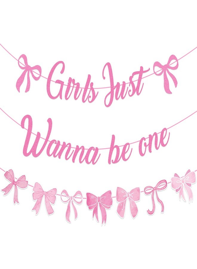 EoBeCy Girls Just Wanna Be One Birthday Decorations, Pastel Pink and Purple Bow Banner Garland, First Birthday Party Supplies for One Year Old Girl - Image 1
