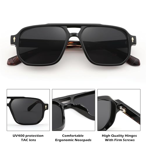 Karsaer Retro Square Aviator Sunglasses Women Men, 70s Vintage Rectangle UV Protected Sun Glasses E1120, 54 - Image 4