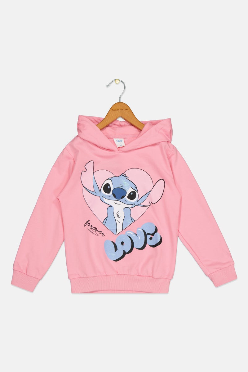 Disney Toddlers Girl Long Sleeve Lilo And Stitch Hooded Sweatshirt, Pink - Image 2
