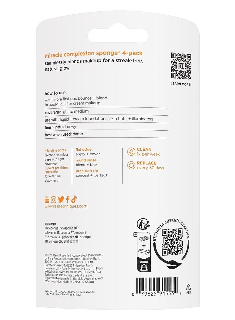 REAL TECHNIQUES 4 Miracle Complexion, Makeup Blending, For Foundation, Offers Light To Medium Coverage, Natural, Dewy, Orange Sponge, Packaging May Vary Orange - Image 2