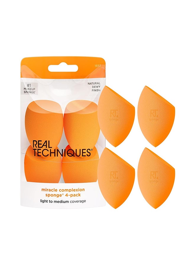 REAL TECHNIQUES 4 Miracle Complexion, Makeup Blending, For Foundation, Offers Light To Medium Coverage, Natural, Dewy, Orange Sponge, Packaging May Vary Orange - Image 1