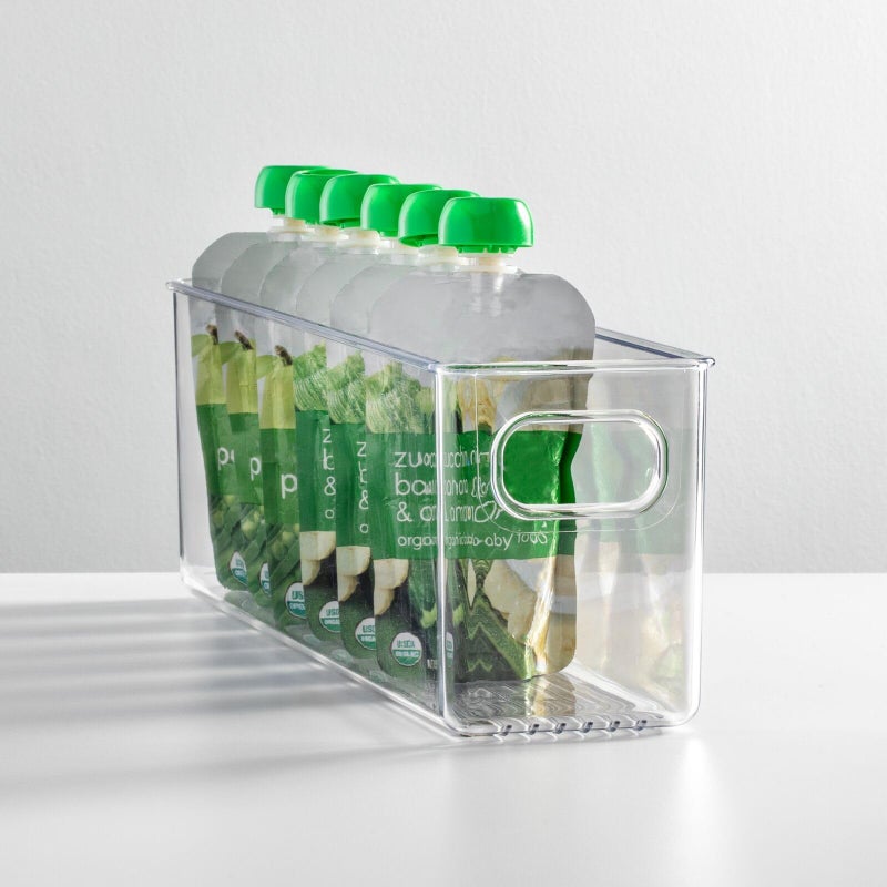 mDesign Plastic Long Stackable Storage Organizer Container, Organization Bin w/Handles for Kitchen, Pantry, Fridge, Freezer, Cabinet, Perfect to Hold Breast Milk - Ligne Collection - 2 Pack, Clear - Image 3