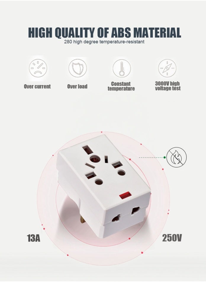 MODI 3 Side Universal Conversion Plug Adapter | Multi Socket Travel Adapter | Compact Fireproof ABS Material | Lightweight Power Adapter with Universal Compatibility for Home & Travel - Image 1