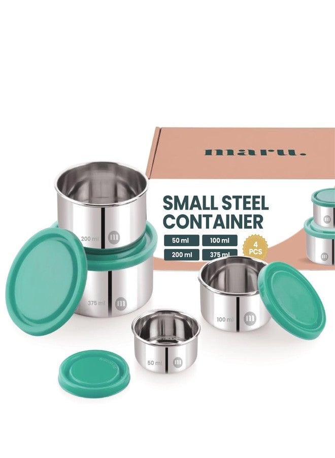 MARU Stainless Steel Multi Sizes Small Chutney Dabba set of 4, (50ml, 100ml, 200ml & 375ml), Durable Steel container with leakproof silicon Lids, Ideal for Dips, Salad, Dahi & pickle Food (Green) - Image 1