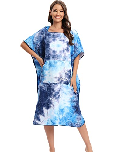 FLYILY Beach Changing Towel Surf Poncho Robe Hooded Wetsuit Adjustable Sleeves Surfing Swimming Bathing(BlueTiedye,L) - Image 1