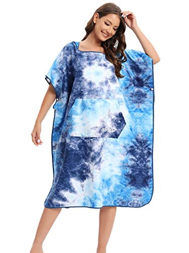 FLYILY Beach Changing Towel Surf Poncho Robe Hooded Wetsuit Adjustable Sleeves Surfing Swimming Bathing(BlueTiedye,L) - Image 2