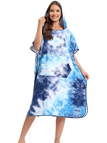 FLYILY Beach Changing Towel Surf Poncho Robe Hooded Wetsuit Adjustable Sleeves Surfing Swimming Bathing(BlueTiedye,L) - Image 3