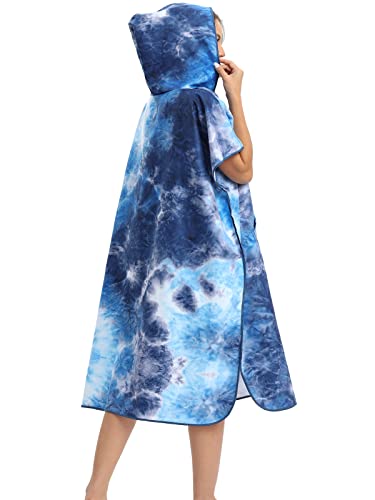 FLYILY Beach Changing Towel Surf Poncho Robe Hooded Wetsuit Adjustable Sleeves Surfing Swimming Bathing(BlueTiedye,L) - Image 5