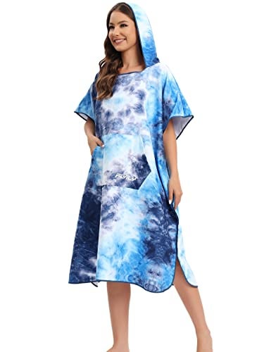 FLYILY Beach Changing Towel Surf Poncho Robe Hooded Wetsuit Adjustable Sleeves Surfing Swimming Bathing(BlueTiedye,L) - Image 4