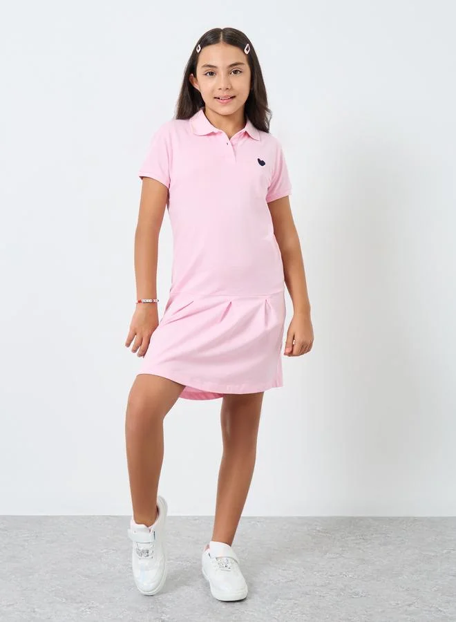 Styli Styli Girls Pink Cotton Polo T-Shirt Dress