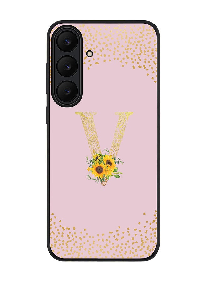 Stylizedd For Samsung Galaxy S25 FE Case,Slim fit Camera Protection, Shockproof Thin Phone cover  - Custom Floral Monogram - V  (Pink )