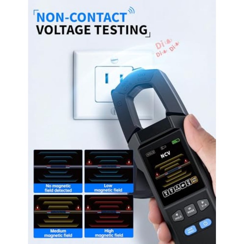 جهاز قياس متعدد رقمي DMC-100، 9999 عدد TRMS، مقياس أمبير قابل لإعادة الشحن لتسجيل منحنى 600 أمبير مع تيار جهد تيار متردد/تيار مستمر، الاستمرارية، السعة، اختبار مقاومة الصمام الثنائي، درجة الحرارة - Image 4