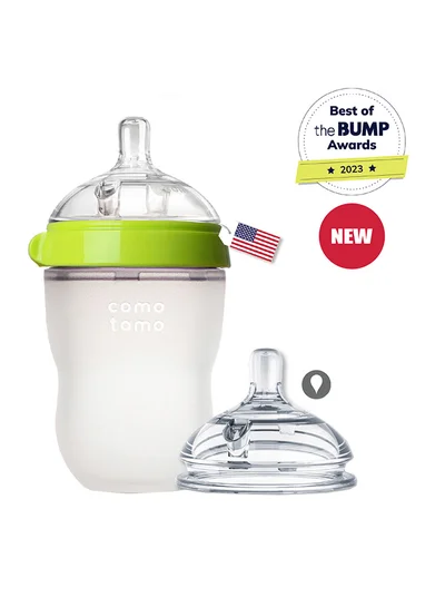 comotomo Natural Feel Baby Bottle 250 ML With Pack Of 2 Natural Teat Silicone Nipples, 1 Hole With Slow Flow, 0 - 3 Months