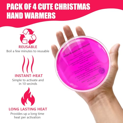 Ruheaou 4 Pcs Christmas Pocket Hand Warmer,Reusable Snap Portable Lasting Heating Hands Heater,Pouch Gel Cute Long Lasting Warmth for Camping,Outdoor Xmas Pattern, for Women Men (YX) - Image 3