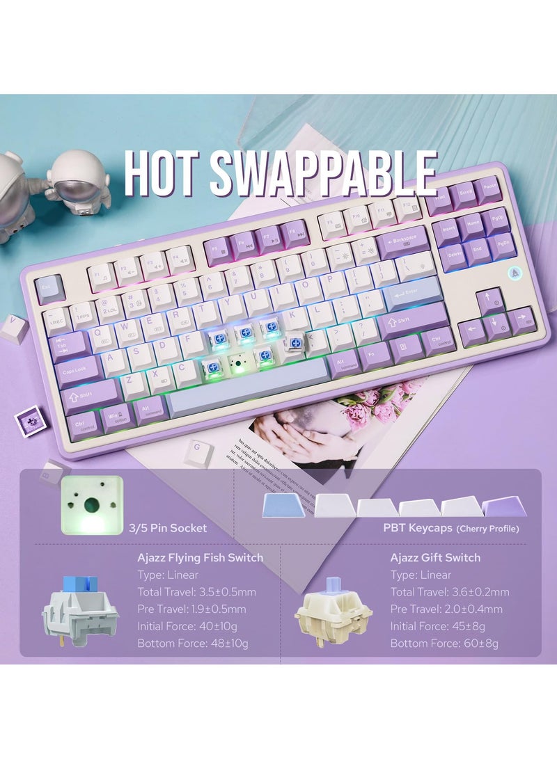 Ajazz AK870 TKL Hot Swap Gasket Mount Mechanical Keyboard Bluetooth/2.4G/Type-C RGB Custom Keyboard South Facing LED for Windows Mac, Flying Fish Switch - Image 3