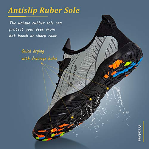 WateLves Water Shoes Mens Womens Beach Swim Shoes Quick-Dry Aqua Socks Pool Shoes for Surf Yoga Water Aerobics (C/Light Gray, 42) - Image 5