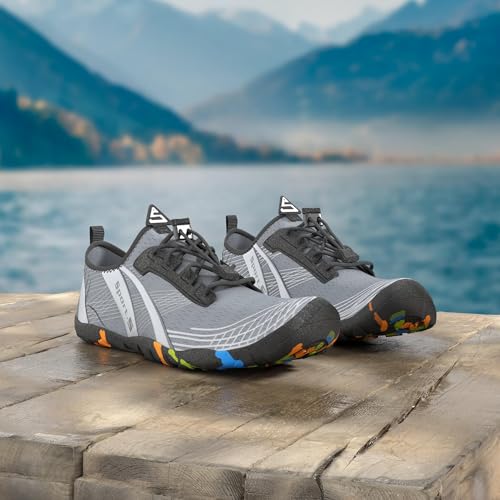 WateLves Water Shoes Mens Womens Beach Swim Shoes Quick-Dry Aqua Socks Pool Shoes for Surf Yoga Water Aerobics (C/Light Gray, 42) - Image 2