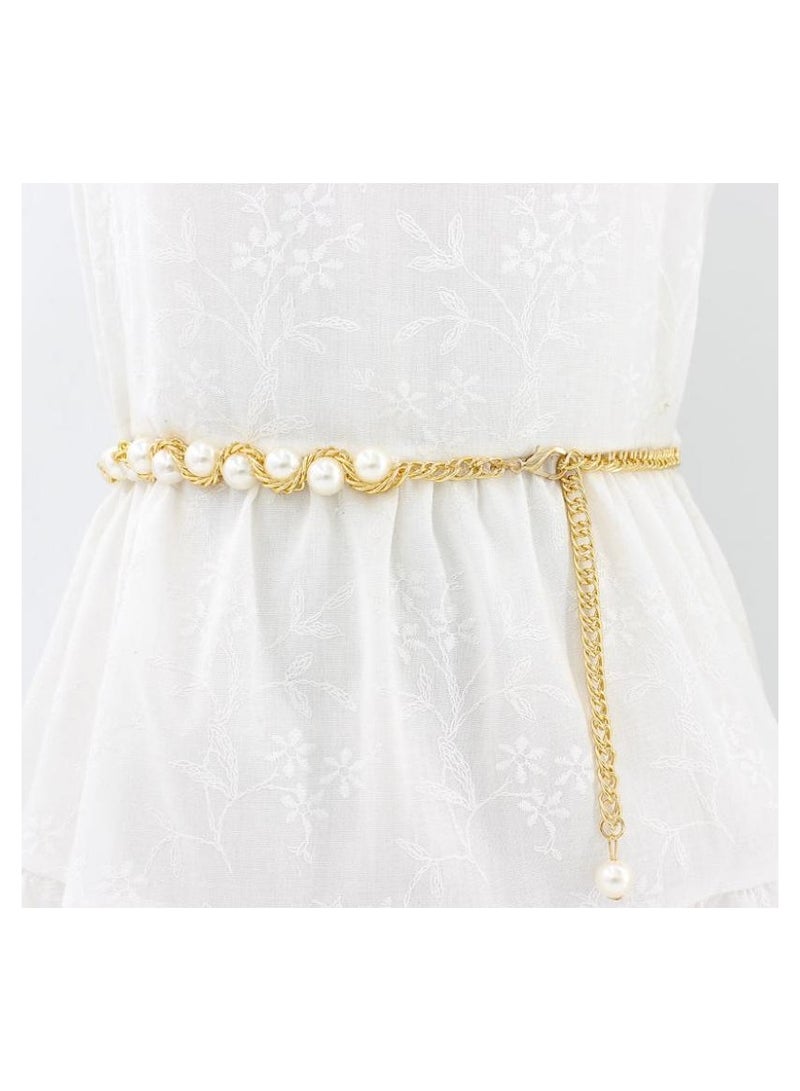 KUYING New Womens Pearl Fashion Versatile Decorative Dress Summer Skirt Small Belt 