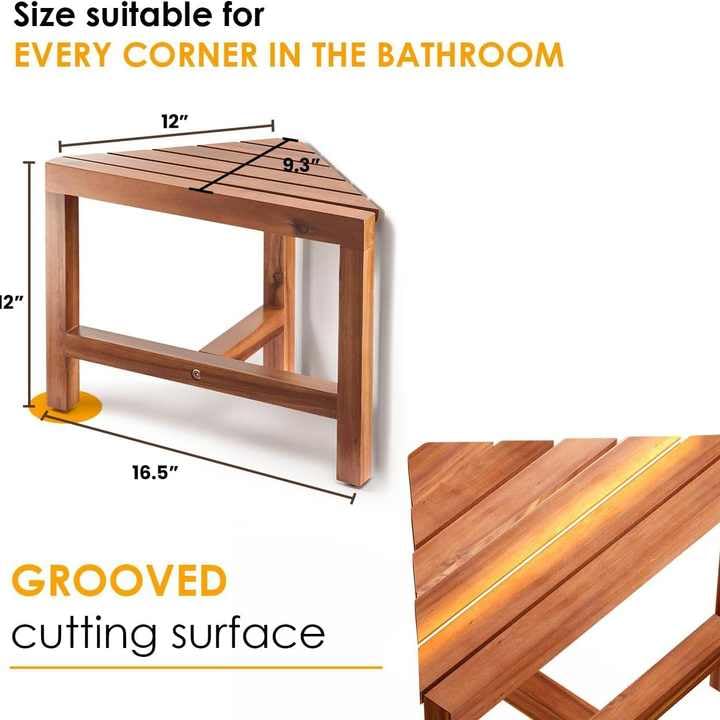 NOLAKH NOLAKH Solid Wood Corner Shower Stool Waterproof Bath Bench with Storage Shelf 40cm 30cm 25 cm  - Image 3