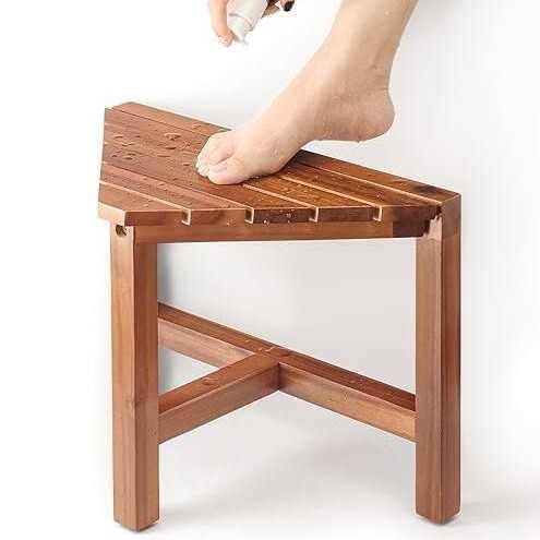 NOLAKH NOLAKH Solid Wood Corner Shower Stool Waterproof Bath Bench with Storage Shelf 40cm 30cm 25 cm  - Image 1