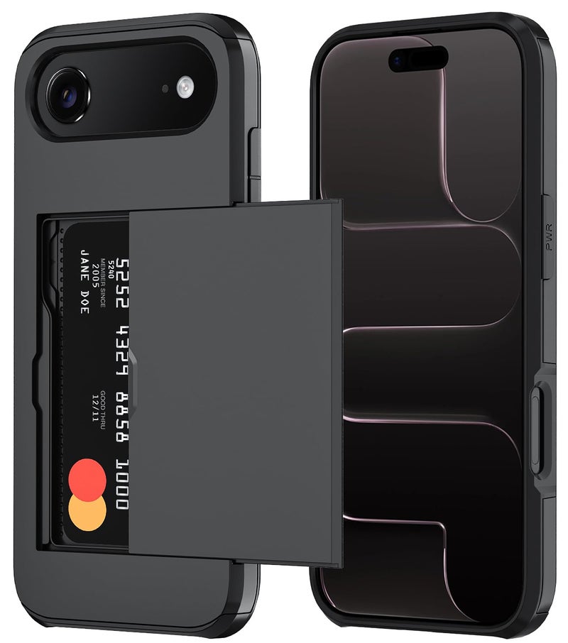 Qinmay حافظة هاتف Qinmay المتوافقة مع iPhone 17 Air، محفظة مع حامل بطاقات مدمج، حماية مزدوجة الطبقة مقاومة للصدمات، فتحة بطاقات مخفية، غطاء هاتف نحيف لـ iPhone 17 Air، أسود - Image 1