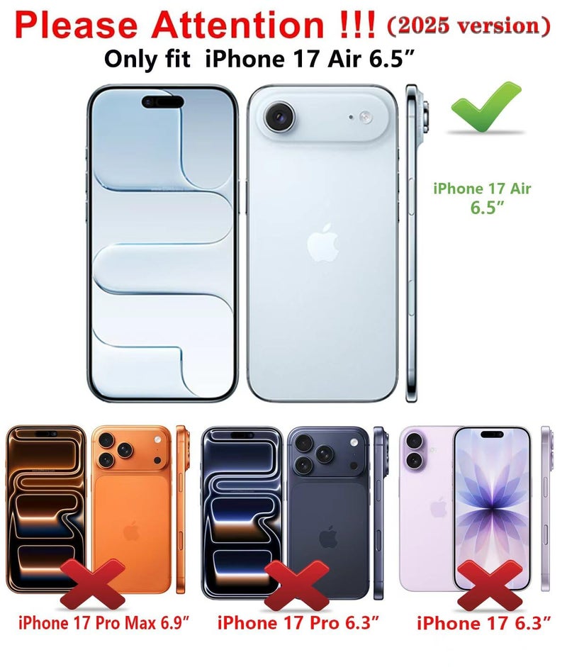 Qinmay حافظة هاتف Qinmay المتوافقة مع iPhone 17 Air، محفظة مع حامل بطاقات مدمج، حماية مزدوجة الطبقة مقاومة للصدمات، فتحة بطاقات مخفية، غطاء هاتف نحيف لـ iPhone 17 Air، أسود - Image 2