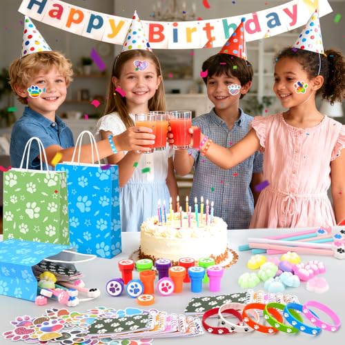 Coosilion 122 Pcs Paw Print Party Favors Blue Puppy Theme Birthday Decorations for Girl with Orange Blue Dog Paw Goodie Bags Stuffers Stickers Mochi Squishy Toys Pen Mini Notebook Easter Gifts for Kids - Image 5