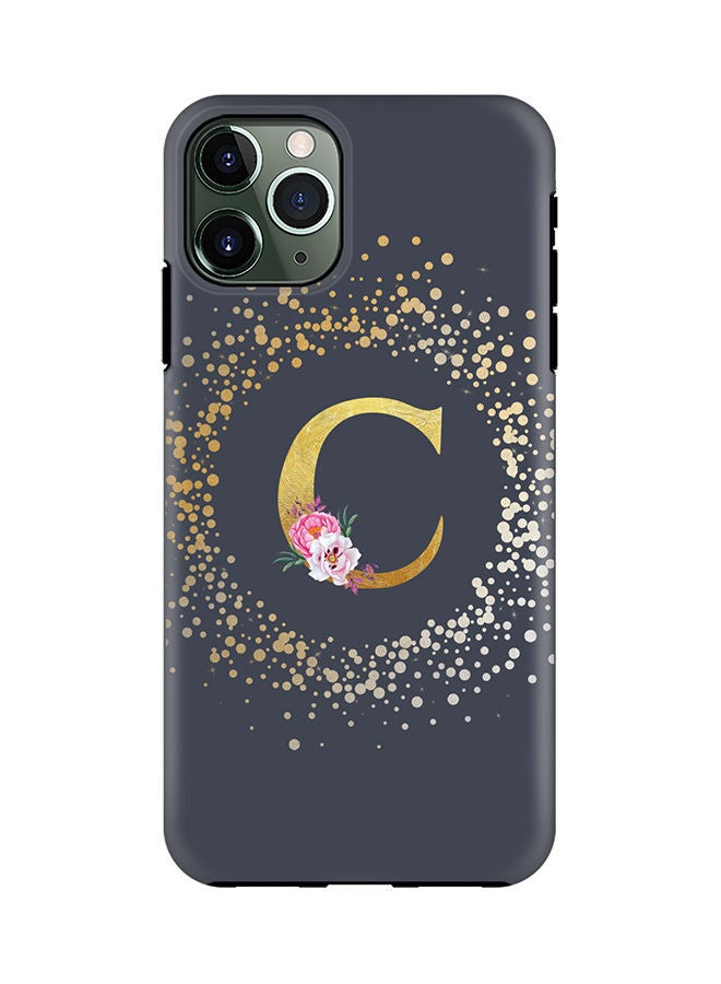 Stylizedd Monogram Tough Cover for Apple iPhone 11 Pro Case Custom Initials Letter Floral Pattern Tough Pro Dual Layer hybrid PC inner TPU protection Alphabet- C (Grey) - Image 1