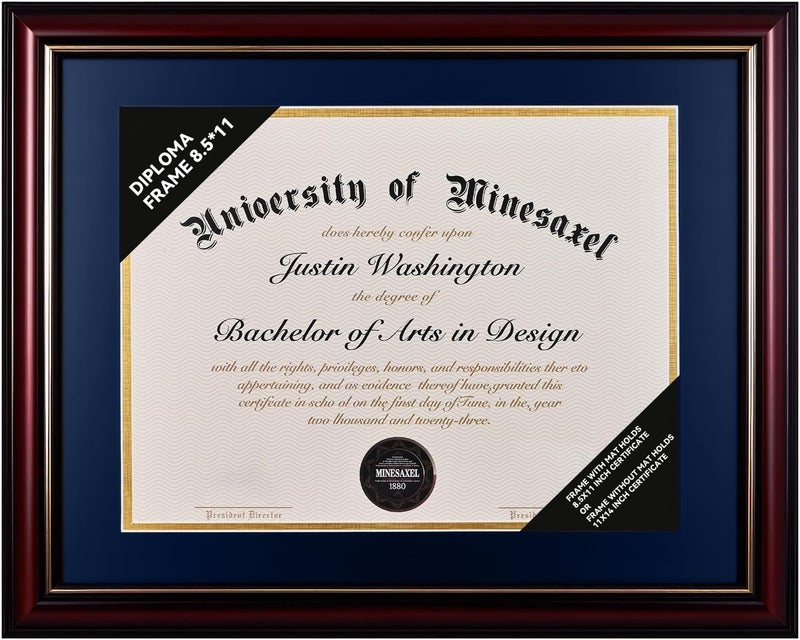 GAMYPET Solid Wood Diploma Frame 8.5 x 11 Certificate Frames with Navy Mat or 11x14 Document without Mat as Graduation Picture Frame - Image 1
