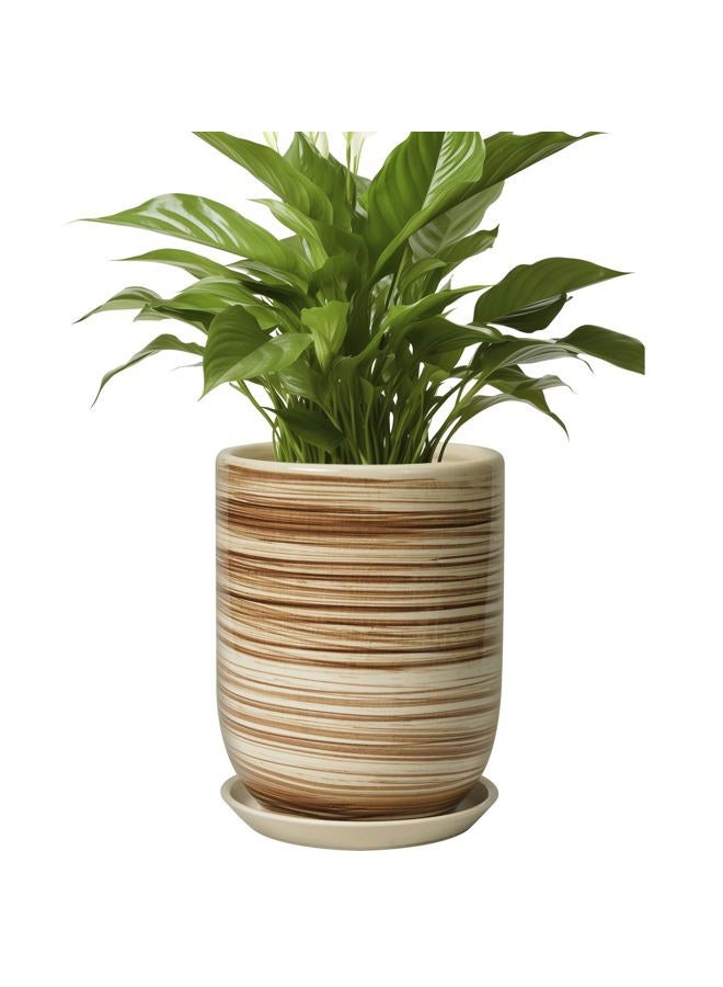 SUNPOTFOR 8 Inch Plant Pot, Ceramic Planter for Outdoor Plants, Large Plant Pot Indoor with Drainage Hole and Saucer, Modern Flower Pot for Home Garden Decor Yellow - Image 1