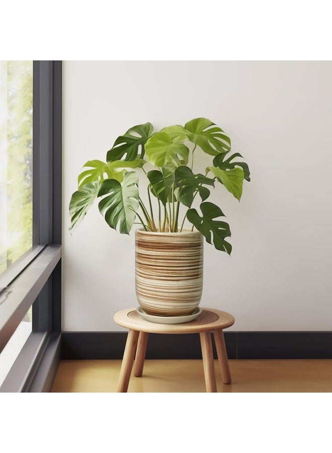 SUNPOTFOR 8 Inch Plant Pot, Ceramic Planter for Outdoor Plants, Large Plant Pot Indoor with Drainage Hole and Saucer, Modern Flower Pot for Home Garden Decor Yellow - Image 5