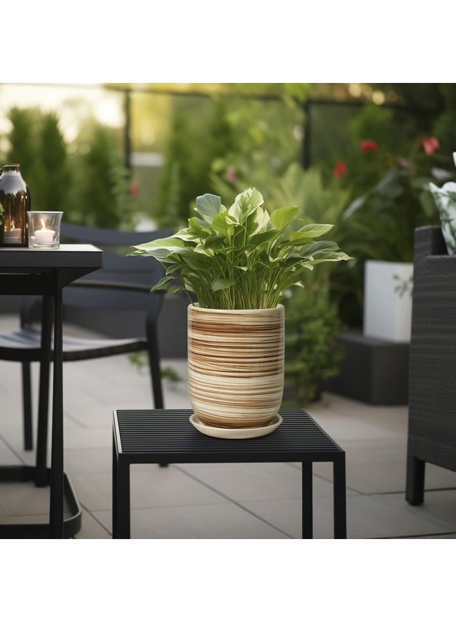 SUNPOTFOR 8 Inch Plant Pot, Ceramic Planter for Outdoor Plants, Large Plant Pot Indoor with Drainage Hole and Saucer, Modern Flower Pot for Home Garden Decor Yellow - Image 4