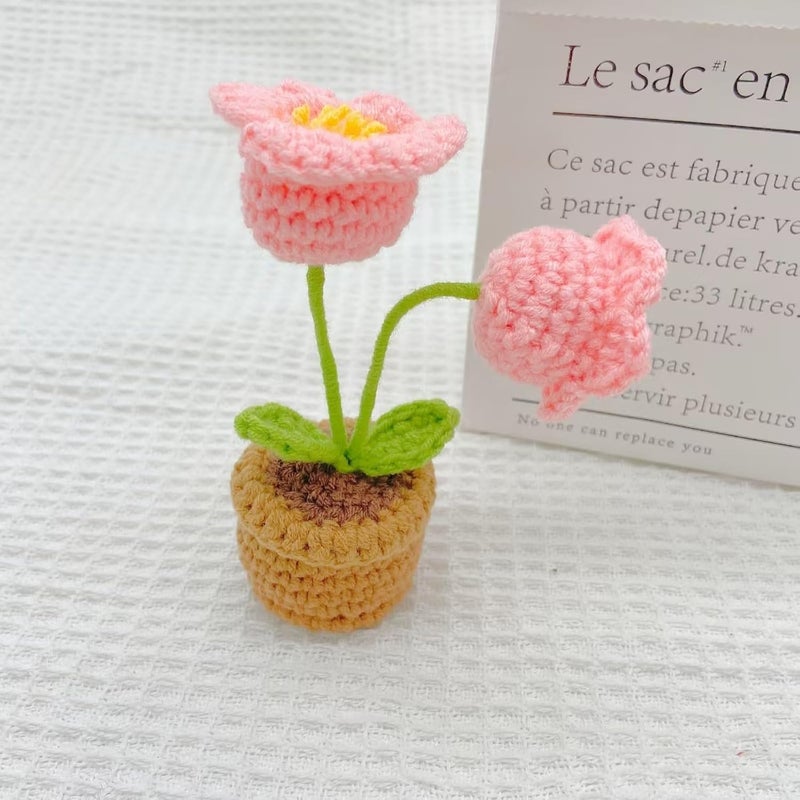 Yangshine 3 Pcs Mini Handmade Crochet Knitted Lily of the Valley Flower Pot for Office Car Dashboard Decoration #4 - Image 3